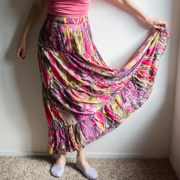Vintage Miss Sixty Bohemian Tiered Maxi Skirt 28" Small Cottagecore Gypsy Hippie - Picture 8 of 16